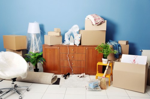 Careful packing of fragile household items for transport