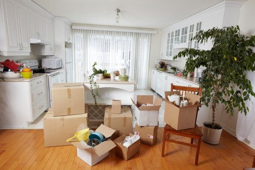 Professional moving crew following safe procedures