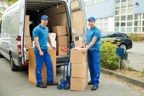 Office furniture and equipment prepared for a commercial move